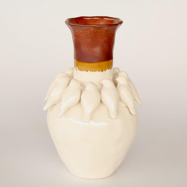 Cream & Brown Bird Vase
